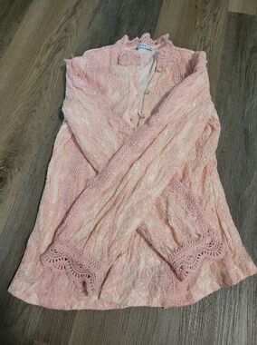 Pink Lace Long Sleeve Blouse